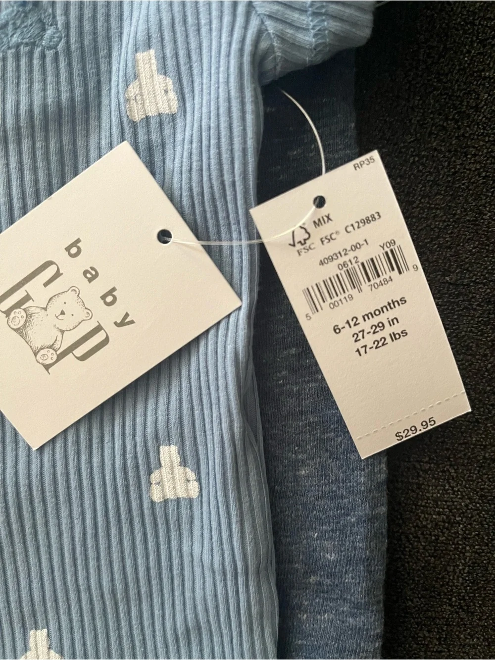 GAP Blue Ribbed & Cream Printed Baby Onesie and Pants Sets 6-9months Bundle